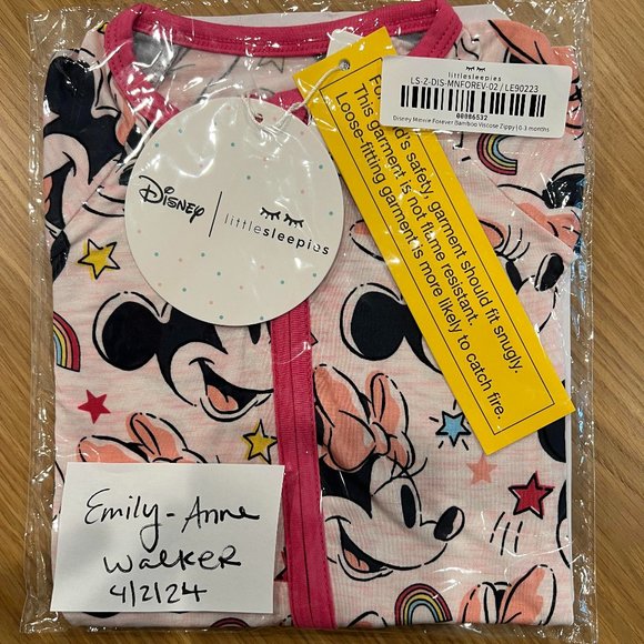 NEW NWT Little Sleepies Disney Minnie Forever Bamboo Zippy (0-3 mos)